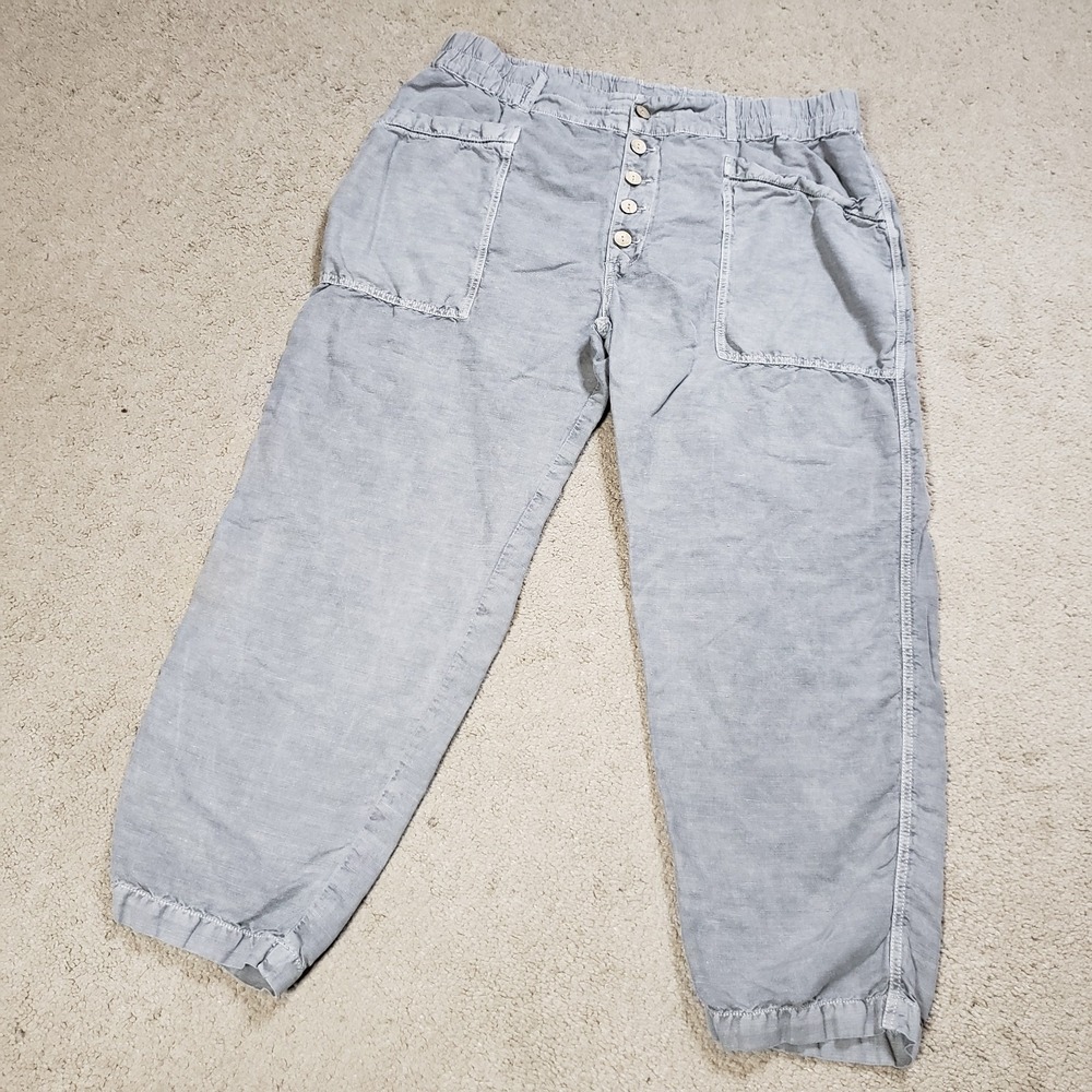 Sundance Linen Blend Pants 16 Gray Button Fly Crop Square Pockets Boho Festival - Picture 2 of 9